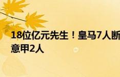 18位亿元先生！皇马7人断档第1！曼城阿森纳德甲各3人，意甲2人