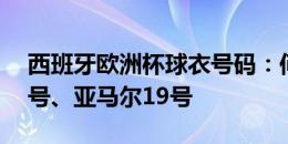 西班牙欧洲杯球衣号码：何塞卢9号、拉亚1号、亚马尔19号