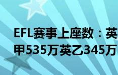 EFL赛事上座数：英冠破纪录超1200万人 英甲535万英乙345万