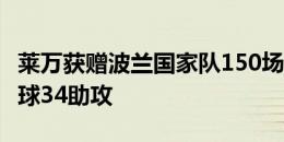 莱万获赠波兰国家队150场纪念球衣，贡献81球34助攻