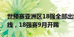 世预赛亚洲区18强全部出炉：中日韩朝均出线，18强赛9月开踢