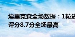 埃里克森全场数据：1粒进球7次关键传球！评分8.7分全场最高