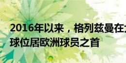 2016年以来，格列兹曼在大赛中直接参与18球位居欧洲球员之首