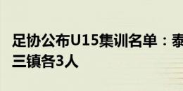 足协公布U15集训名单：泰山5人入选，海港、三镇各3人