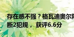 存在感不强？格瓦迪奥尔防守端仅1拦截1抢断2犯规， 获评6.6分