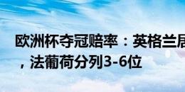 欧洲杯夺冠赔率：英格兰居首，德西并列第2，法葡荷分列3-6位