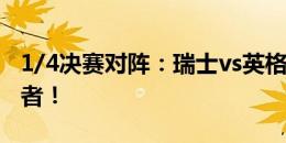 1/4决赛对阵：瑞士vs英格兰与斯洛伐克的胜者！