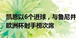 凯恩以6个进球，与鲁尼并列排在英格兰队史欧洲杯射手榜次席