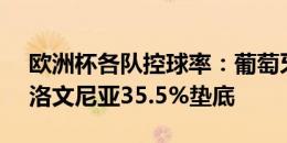 欧洲杯各队控球率：葡萄牙65.3%最高，斯洛文尼亚35.5%垫底