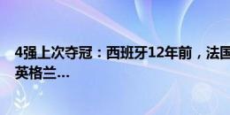 4强上次夺冠：西班牙12年前，法国24年前，荷兰36年前，英格兰…