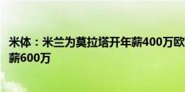 米体：米兰为莫拉塔开年薪400万欧的3年合同，球员目前年薪600万