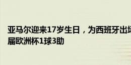 亚马尔迎来17岁生日，为西班牙出场13次3球7助&本届欧洲杯1球3助