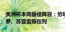 美洲杯本周最佳阵容：劳塔罗、迪马利亚、J罗、苏亚雷斯在列