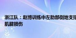 浙江队：赵博训练中左肋部倒地支撑导致受伤，确诊为冈上肌腱损伤