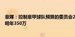 意媒：控制意甲球队预算的委员会2024年开支170万欧元，明年350万