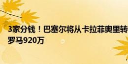 3家分钱！巴塞尔将从卡拉菲奥里转会获2300万欧，但需分罗马920万