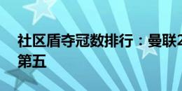 社区盾夺冠数排行：曼联21冠居首 曼城7冠第五