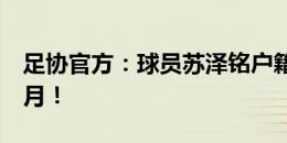 足协官方：球员苏泽铭户籍造假，被禁赛2个月！