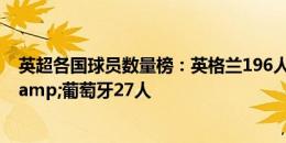 英超各国球员数量榜：英格兰196人居首，巴西31人次席&葡萄牙27人