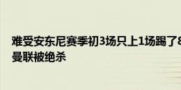 难受安东尼赛季初3场只上1场踢了8分钟，仅3触球&曼联被绝杀