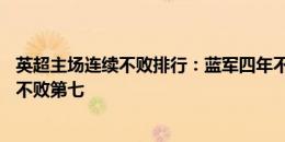 英超主场连续不败排行：蓝军四年不败居首，目前曼城31场不败第七