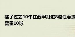 格子过去10年在西甲打进8粒任意球，仅次于梅西26球和帕雷霍10球