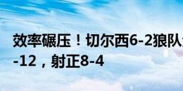 效率碾压！切尔西6-2狼队全场数据：射门14-12，射正8-4