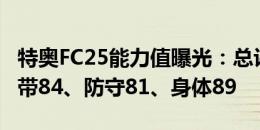 特奥FC25能力值曝光：总评87、速度95、盘带84、防守81、身体89